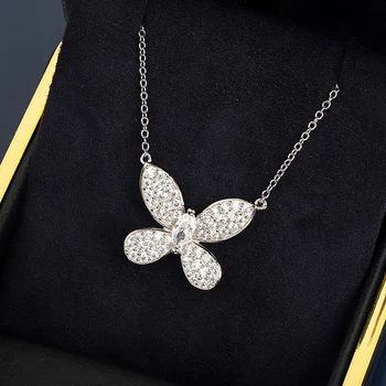 Eropa Klasik Mewah Merek 925 Sterling Silver Butterfly Kalung Wanita Liontin Manis Sederhana Fashion Perhiasan Pesta Hadiah