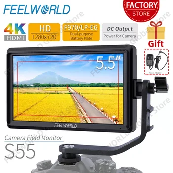 FEELWORLD S55 Monitor Bidang Kamera DSLR 5,5 Inci Bantuan Fokus IPS HD 1280x720 Kecil dengan Lengan Miring 4K HDMI 8.4 V DC