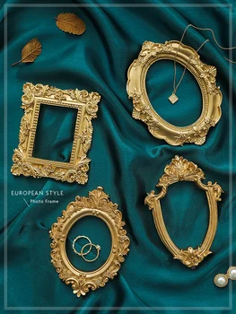 Fotografi Latar Belakang Alat Peraga Emas Vintage Bingkai Foto Hidup Menembak Studio Dekorasi untuk Perhiasan Cincin Kalung Anting-Anting Fotografi