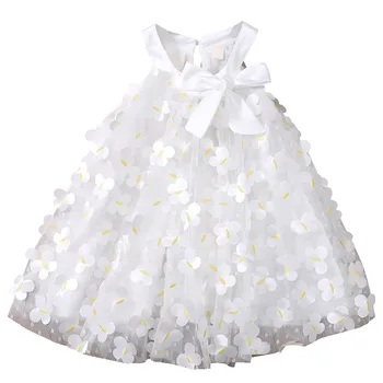 Gaun Anak Perempuan Musim Panas 2023 Gaun Putri Kupu-kupu Jaring Putih Tanpa Lengan Anak Perempuan Baru Kostum Pesta Pernikahan Ulang Tahun Anak Perempuan