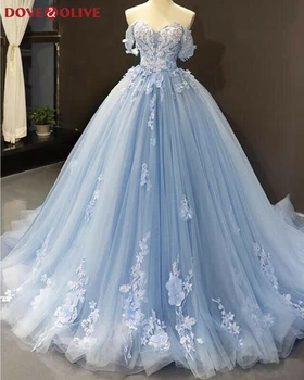 Gaun Malam Leher Kekasih yang Elegan 2023 Applique Off The Shoulder Biru Muda Elegan Baru Jubah Prom Panjang Formal de soiree