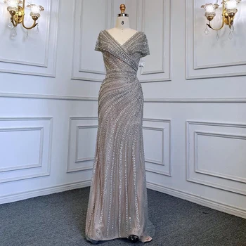 Gaun Malam Putri Duyung Telanjang Perak untuk Wanita 2023 Dubai Mewah Manik-manik Berkilau Gaun Formal Seksi Tanpa Lengan BLA71686 Serene Hill