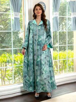 Gaun Panjang Bunga Bermotif Muslim Idul Fitri Wanita Abaya Ramadhan Berlian Dubai Arab Turki Jubah Kaftan Islam Kaftan Pesta 2023