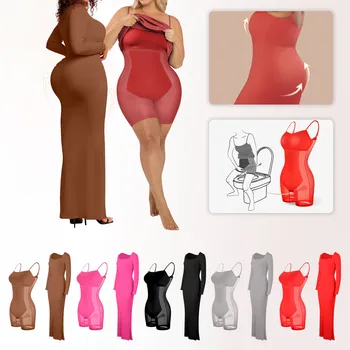 Gaun Pembentuk Tubuh Warna Solid Wanita dengan Bantalan Payudara Pakaian Dalam Pembentuk Tubuh Bawaan Gaun 8 In 1 untuk Malam Pesta Wanita