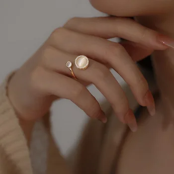 Gaya Korea Opal Cincin untuk Wanita Trendi Shiny Zircon Terbuka Adjustable Jari Cincin Gadis Pesta Pernikahan Minimalis Perhiasan Hadiah