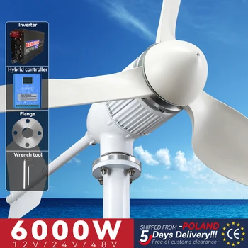 Generator Turbin Angin 220V 6000W 4000W Tenaga Listrik 6kw 24V 48V MPPT Energi Bebas / Pengontrol Pengisi Daya Hibrida Dari Inverter Jaringan