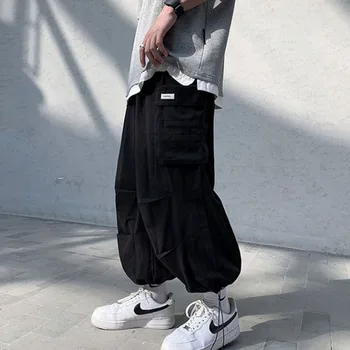 Harajuku Streetwear Celana Kargo Wanita Jepang Saku Besar Y2K Celana Olahraga Lari Kasual Bf Hip Hop Celana Kaki Lebar Lurus Longgar