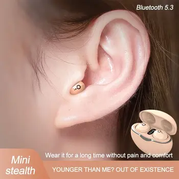 Headphone Bluetooth Mini Tak Terlihat 5.3 Earphone In-Ear Nirkabel Sejati Earbud Pengurangan Kebisingan Stereo HI FI Gaming Headset Olahraga