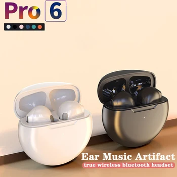 Headphone Nirkabel Pro 6 TWS Asli Earphone Bluetooth Fone Headset Stereo Earbud Kotak Pengisi Daya Telinga Mini untuk Ponsel
