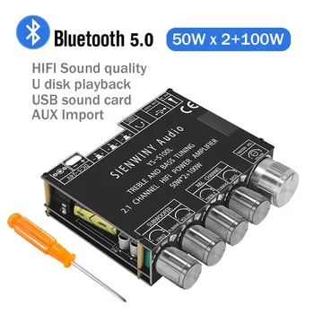 HIFIDIY S100L Bluetooth 5.0 2.1 Saluran Daya Audio Stereo Subwoofer Amplifier Papan 50WX2+100W Bass TREBLE Catatan Tuning AMP