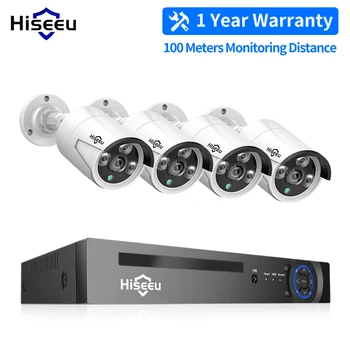 Hiseeu 5MP 3MP 8CH POE NVR Rekaman Audio Video ONVIF Kamera Pengintai Keamanan IP CCTV Kit Sistem Rumah Luar Ruangan Tahan Air