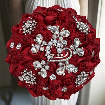 Hot Jual 1 PC / lot Merah Marun Pernikahan Bunga Bridal Bouquets Buatan Busa Bunga Bouquet Romantis Pengantin Memegang Bunga