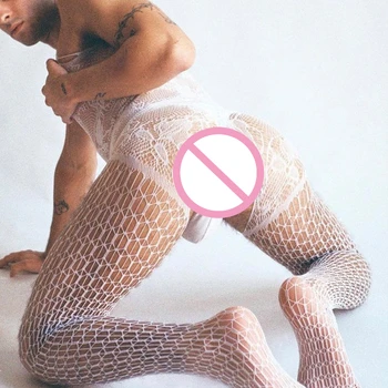 Hot Selling Pakaian Dalam Pria Stoking Tubuh Bodysuit Jala Pria Jumpsuit Lingerie Selangkangan Terbuka Pakaian Tidur Klub Porno Erotis Pria