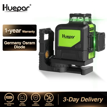 Huepar Self-leveling Professional Green Beam Cross Line Laser Cakupan 360 Derajat Garis Horizontal dan Vertikal dengan Mode Pulsa