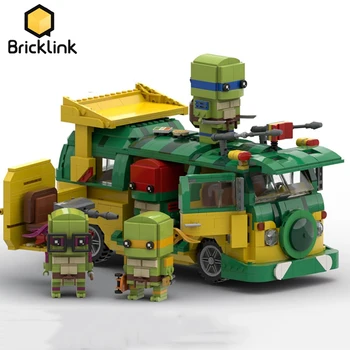 Ide Bricklink Tokoh Film Turtle Brickheadz dan Van Party Wagon Set Mobil Ahli Kreatif Mainan Blok Bangunan Gif Natal
