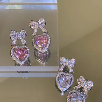 Ins Cinta Hati Kupu-kupu Anting-Anting untuk Wanita Pink Zircon Ikatan Simpul Stud Anting-Anting Desainer Mewah Fashion Perhiasan Hadiah Pesta