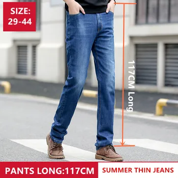 Jeans Pria Tinggi 190CM Celana Denim Pria Melar Pinggang Tinggi Elastis Lurus Ukuran Plus Lembut Tipis Musim Panas Celana Panjang Besar