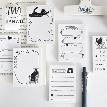 Jianwu 50 Lembar Little Black Kitty Series Kawaii Pesan Memo Pad Bahan Kertas Kreatif DIY Buku Pegangan Dekorasi Alat Tulis
