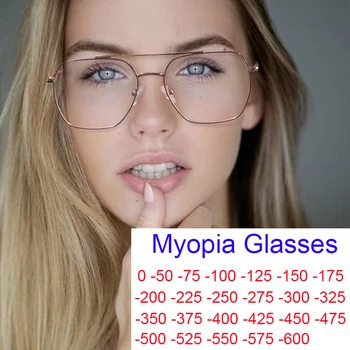Kacamata Miopia Transparan Persegi Optik Wanita 2022 Bingkai Logam Jembatan Ganda Antik Kacamata Cahaya Biru Anti Mata Lelah -2