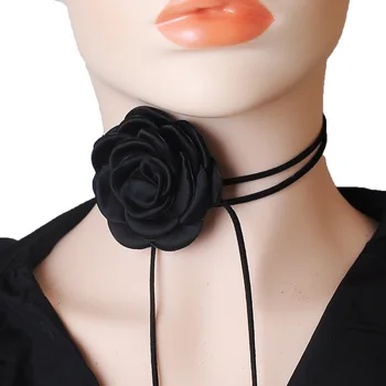 Kalung Tali Beludru Hitam dengan Bunga Chocker Mawar Bunga Besar Besar 2023 Perhiasan Fashion Trendi Aksesori Y2K