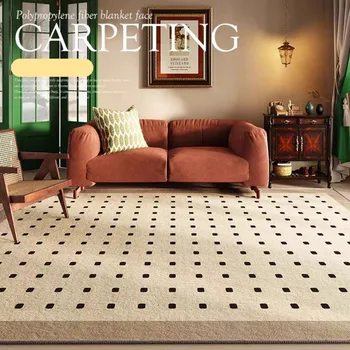 Karpet Ruang Tamu Besar Karpet Meja Teh Premium Antik Karpet Area Kamar Tidur Kotak-kotak Hitam Putih Gaya Amerika Tikar Sederhana Modern