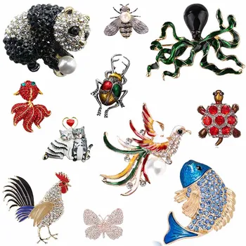 Kartun Lucu Berlian Imitasi Enamel Hewan Bros Kupu-kupu Lebah Ikan Bros Pin untuk Wanita Perhiasan Aksesoris Hot Jual