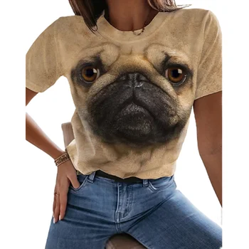 Kaus Cetak 3D Kucing Anjing Hewan Musim Panas Kaus Leher O Streetwear Mode Wanita Atasan Tee Harajuku Y2k Pakaian Kebesaran Wanita