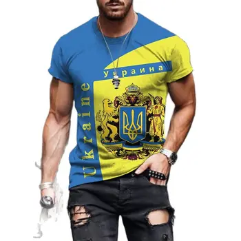 Kaus Cetak 3D Pria Bendera Nasional Ukraina Kaus Kebesaran Lengan Pendek Leher Bulat Musim Panas Atasan & Kaus Longgar Pakaian Pria