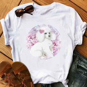 Kaus putih motif hewan pudel Merah Muda lucu kaus kekasih ibu anjing wanita Hadiah hari ibu pakaian wanita musim panas 2022 kaus kustom