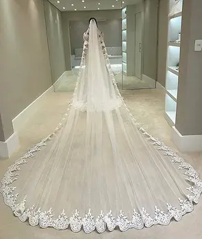 Kerudung Pernikahan Renda Tepi Penuh Panjang 3 Meter Mode Kerudung Pengantin Tulle Satu Lapis Aksesori Pernikahan 2022 Veu Velo Noiva