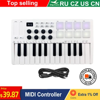 Keyboard Kontrol MIDI 25 Tombol M-VAVE Pengontrol MIDI Keyboard USB Portabel Mini dengan 25 Tombol Sensitif Kecepatan 8 Bantalan Lampu Latar RGB