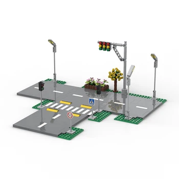 Kompatibel City Street View Building Bricks MOC Lampu Lalu Lintas Jalan Tanda Blok Teman Dasar Batu Bata Mainan DIY untuk Hadiah Anak Laki-laki Perempuan