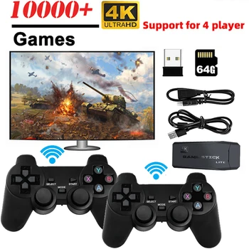 Konsol Permainan Video 4K Built-In 10000 Game Gamepad Pengontrol Nirkabel Tongkat Permainan Pemain Game Genggam Retro