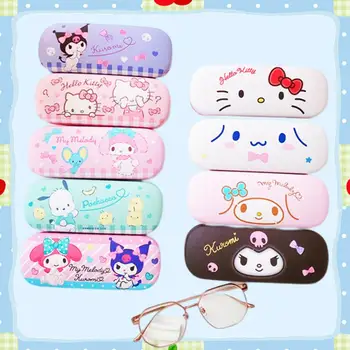 Kotak Penyimpanan Kacamata Sanrioed Kawaii Portabel Anti Ekstrusi Kotak Penyimpanan Kacamata Anime Cinnamoroll Hello Kitty Hadiah Anak Perempuan Lucu