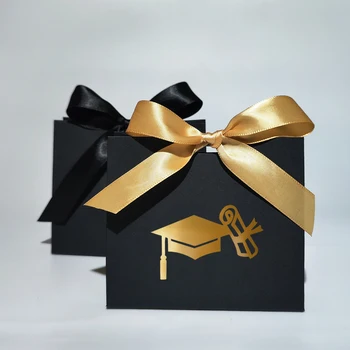 Kotak Permen Topi Glitter Emas Dekorasi Kotak Suvenir Pesta Kelulusan Kotak Cokelat Hadiah untuk Perlengkapan Pesta