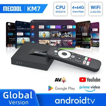 Kotak TV Android 11 Mecool KM7 ATV Bersertifikat Google 4GB 64GB Amlogic S905Y4 DDR4 TV Android 5G Akses Internet Nirkabel Youtube 4K Set Top Box Netflix
