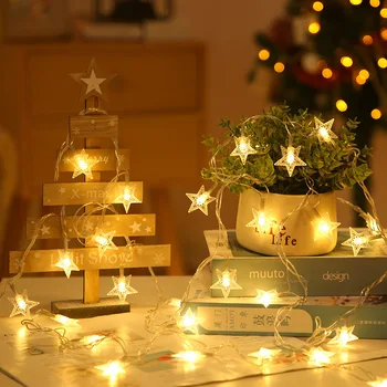 Lampu Bintang Natal String Berkelap-kelip Bertenaga Baterai 10/20/30/40 LED Lampu Karangan Bunga Peri untuk Dekorasi Pesta Rumah Halloween Pernikahan
