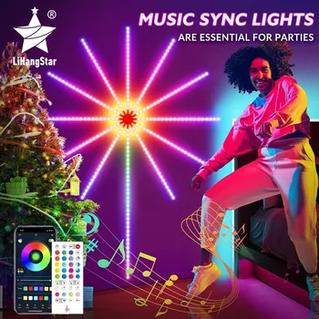 Lampu Kembang Api LED dengan Bar Lampu Bluetooth Pintar 5050RGB Kontrol Aplikasi Sinkronisasi Musik TV Kamar Tidur Bar Dinding Dekorasi Pesta Natal