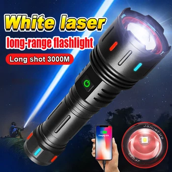 Laser Putih Terbaru Senter Super Kuat 6800LM Lampu Obor Isi Ulang XHP90. 2 Senter LED Daya Tinggi Lentera Taktis