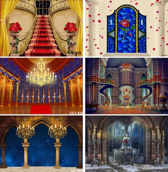 Latar Belakang Istana Beauty and The Beast untuk Fotografi Latar Belakang Istana untuk Perlengkapan Dekorasi Pesta Karpet Merah Studio Foto