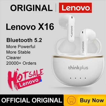 Lenovo X16 Earbud Bluetooth Fone Nirkabel Earphone Musik HiFi dengan Mikrofon Headphone Auriculares Headset Olahraga Kotak Pengisi Daya 300mAh