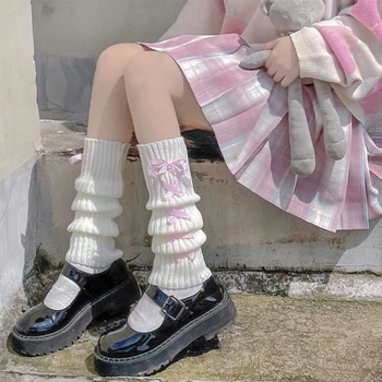 Lolita Penghangat Kaki Wanita Jepang Gothic Kaus Kaki Panjang Wanita Legging Pelindung Kaki Lutut Gothic Kaus Kaki Musim Dingin Rajutan Manset Penghangat Pergelangan Kaki