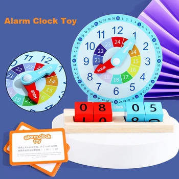 Mainan Jam Pengajaran Kayu Montessori Anak-anak Mainan Jam Alarm TK Pembelajaran Waktu Anak-anak untuk Perkembangan Awal Sekolah Bayi
