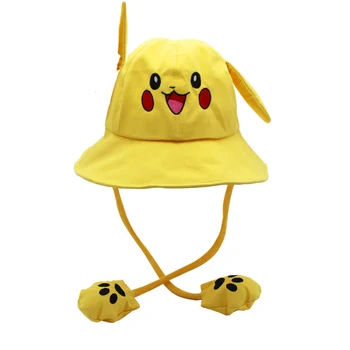 Mainan Lucu Pokemon Topi Ember Telinga Kelinci Lucu Topi Melompat Matahari Pikachu Bergerak Topi Pinggiran Lebar Kartun Anak Dewasa Topi Luar Ruangan Pantai Mainan