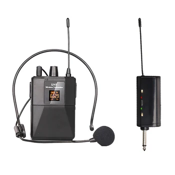 Mikrofon Headset Nirkabel UHF dengan Penerima Pemancar Tampilan Digital LED Pemancar Bodypack untuk Pengajaran Pertunjukan Langsung