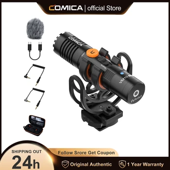 Mikrofon Kamera Comica VM10 Pro dengan Dudukan Kejut, Kontrol Penguatan, dan Kucing Mati, Mikrofon Video Shotgun untuk Ponsel Cerdas, Kamera Dslr