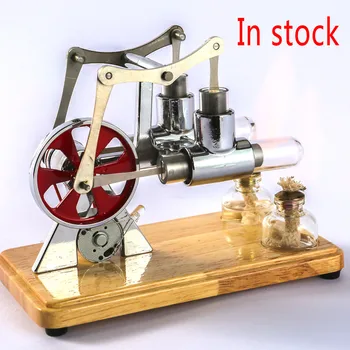 Model Mesin Stirling Model Motor Udara Panas Model Generator Mesin Kembar Fisika dengan Mainan Percobaan Sains Roda Gila Lampu LED