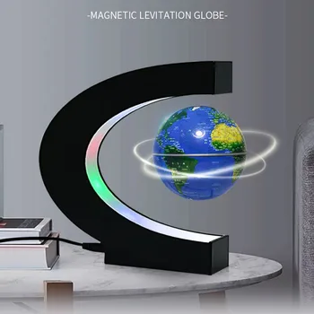 Novelty LED Malam Levitasi Magnetik Bola Bumi Mengambang dengan Dasar Bentuk C Lampu Bola LED Dekorasi Meja Kantor Rumah