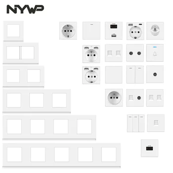 Nywp Modul yang dipasang di dinding DIY Panel putih PC standar Eropa Tombol sakelar soket daya Kombinasi bebas Fungsi kombinasi gratis
