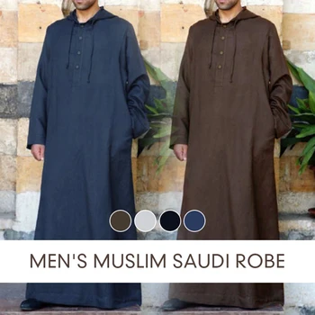 Pakaian Muslim Pria Arab Saudi Jubah Bertudung Lengan Panjang Gaun Jubba Thobe Dubai Timur Tengah Pria Islami Arab Saudi Kaftan